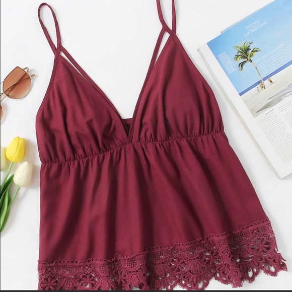 SHEIN Tops - SHEIN Plum Scallop Lace Trim Cami Top